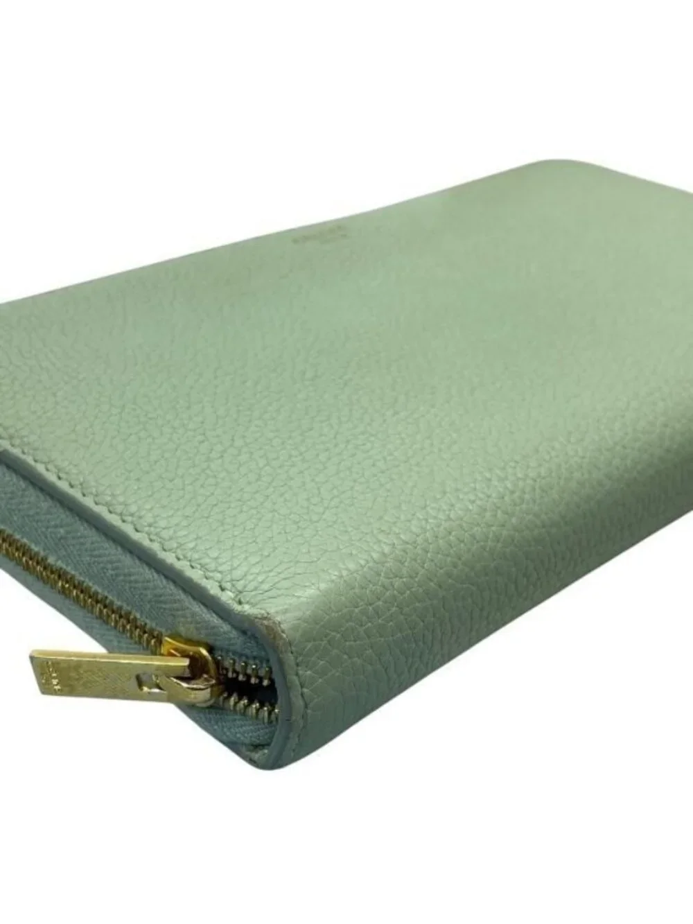 Celine Wallet Long Round Zipper Logo Leather Green